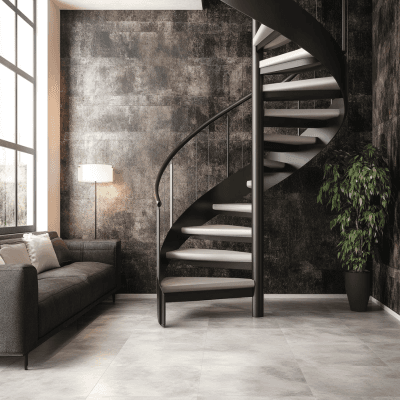 Contemporary Winder Staircase Design Crafted from Ceramic and Metal