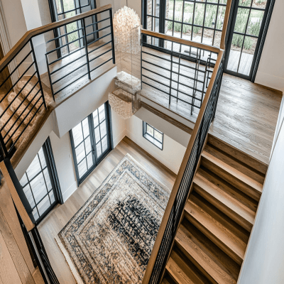 Mid-Century Modern U-Shaped Staircase Design with Two Landings