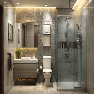 Small Bathroom Idea With 3D Textured Wall Tiles