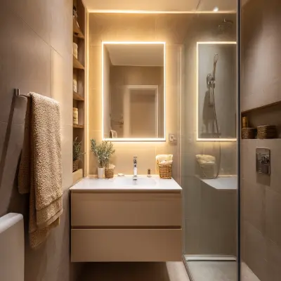 Small Bathroom Idea With A Designer Mirror And LED Lighting