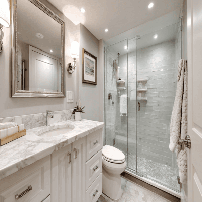 Small Bathroom Idea With A Marble Countertop