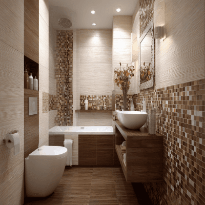 Small Bathroom Idea With Cream And Brown Tiles