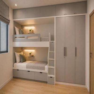 Space Saving Bedroom Design with Bunk Bed and Wardrobe