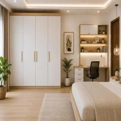 Spacious Wardrobe Design With Adjacent Study Table