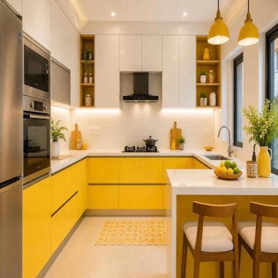 Spacious Yellow And White Modular Kitchen Design