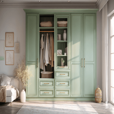 Traditional 3-Door Swing Wardrobe Design in Green