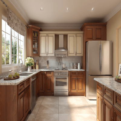 Traditional L-Shaped Kitchen Design with Granite Countertops