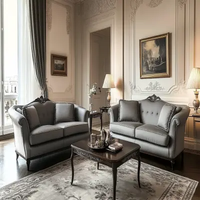 Traditional Living Room Design with Grey Upholstered Sofas