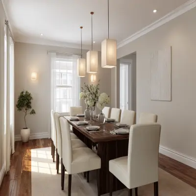 Transitional Dining Room Design with Dark Wood Table and Cream Chairs