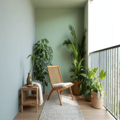 Tropical Balcony Design with Light Green and Grey Wall