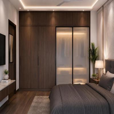 Two Toned Wardrobe Design with Frosted Glass Door