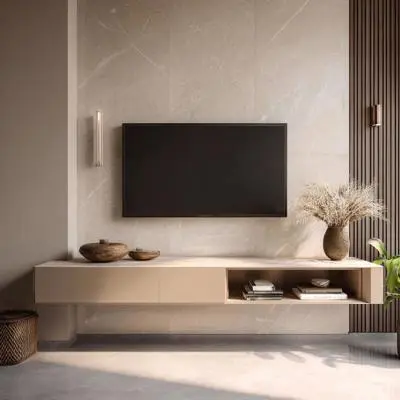 Wall Mounted Modern ChampagneToned Modern TV Unit Design