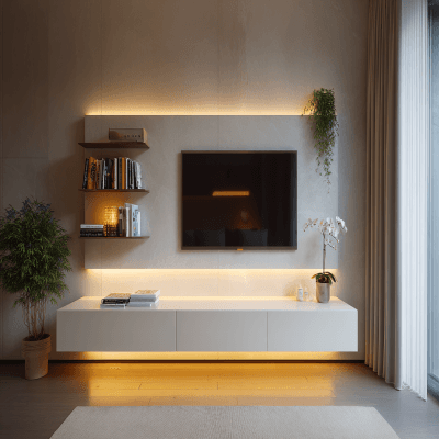Wall-Mounted Modern TV Unit With Ambient Lighting