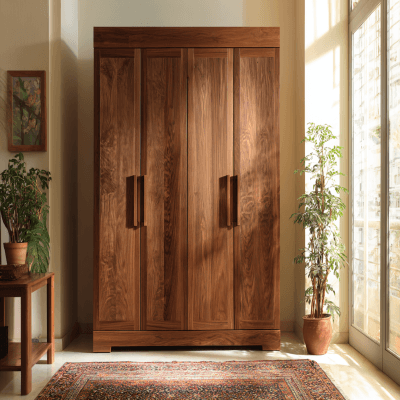 Walnut 4-Door Contemporary Swing Wardrobe Design