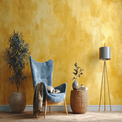 Yellow Bohemian Wall Paint Design for Home Office and Living Room